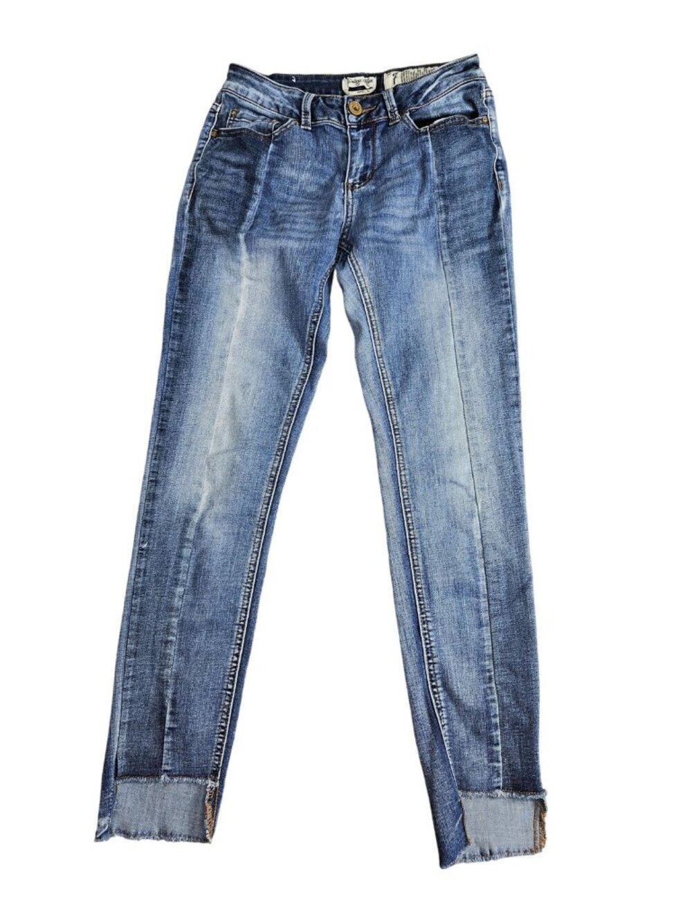 Indigo Rein Ankle Jeans Juniors 7 Blue Med Wash Slim Distressed Stretch Denim